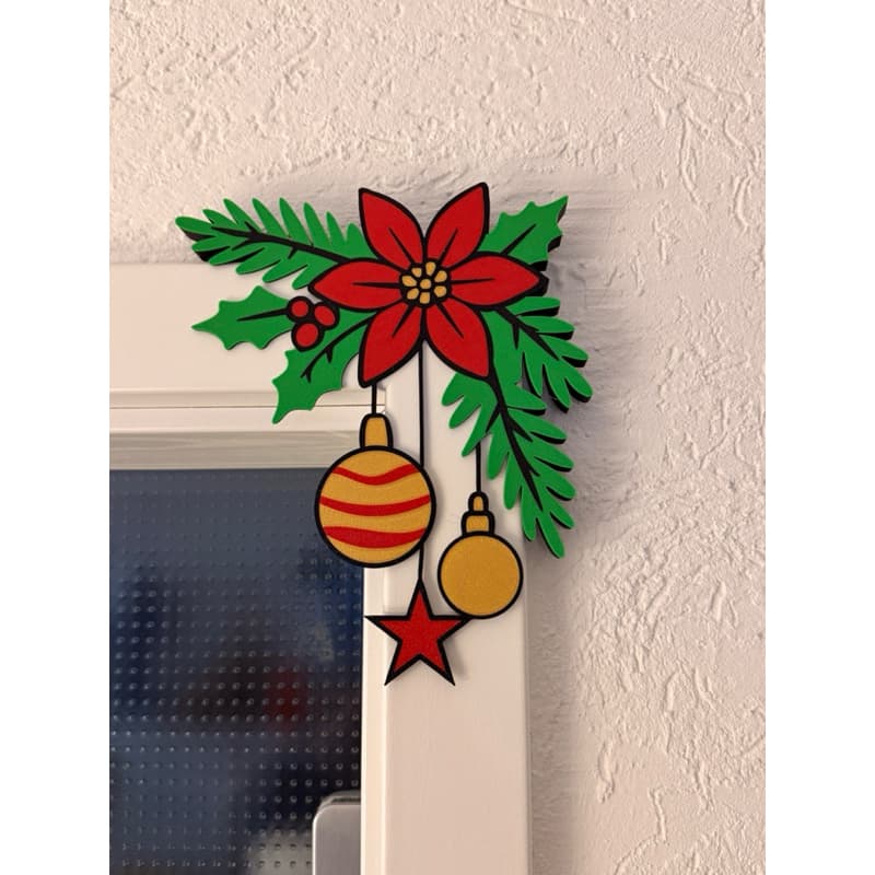 🎄Decoração Para Porta - Enfeite de Natal para Moldura de Porta – Encaixe Sem Cola - Pinheiro e Bolinhas de Natal
