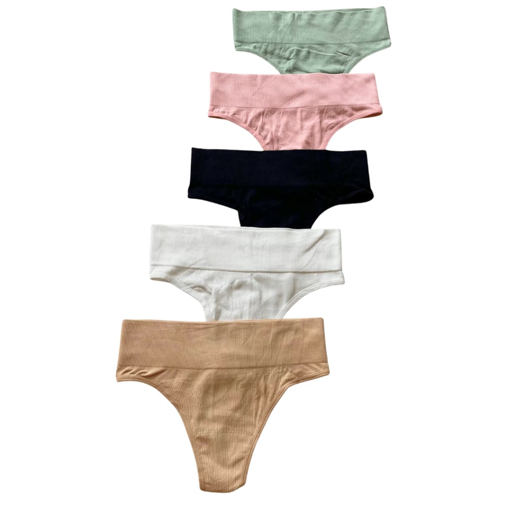 Kit Calcinha  Cos Alto 7cm Fio Canelada Tanga Fio Dental Conforto Aperta Barriga