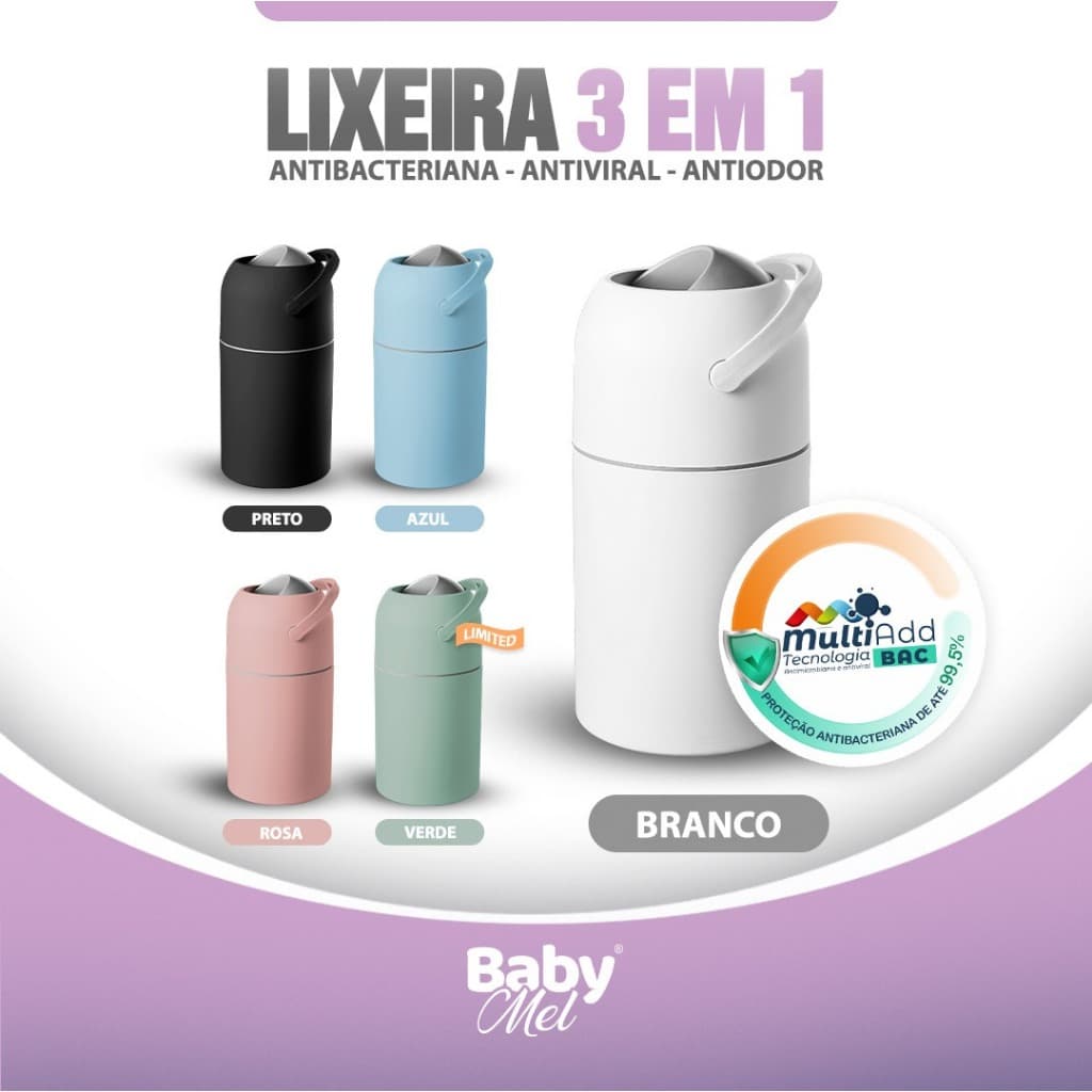 Lixeira 3 em 1  bAbyMel para Quarto de Bebê,Banheiro,Fraldas,Pet,Consultorio,Higienico