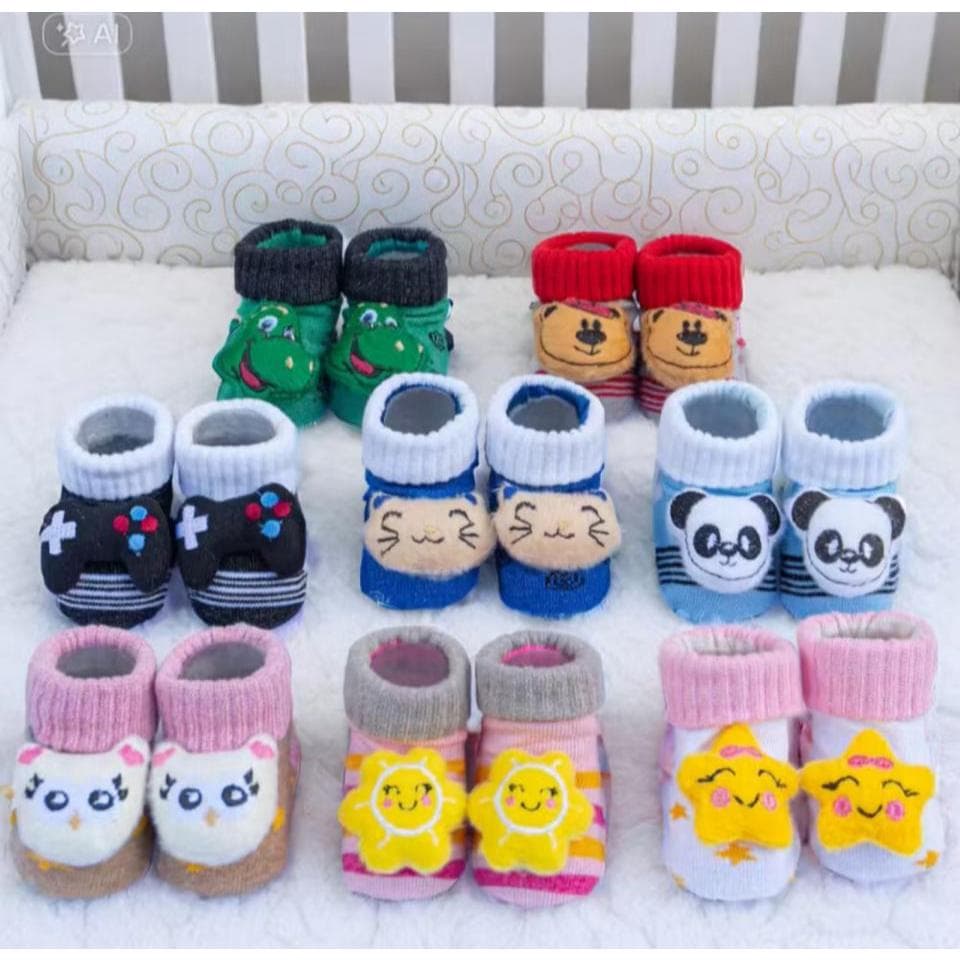 kit 4 pares de Meias de Ursinhos para bebê com pelúcia, enxoval para maternidade/nene bebê rn