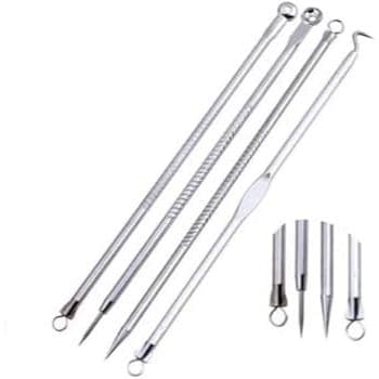 Kit 4 de Ferramentas de Beleza Extrator de Acne Removedor de Cravo Espinha Aço Inoxidável