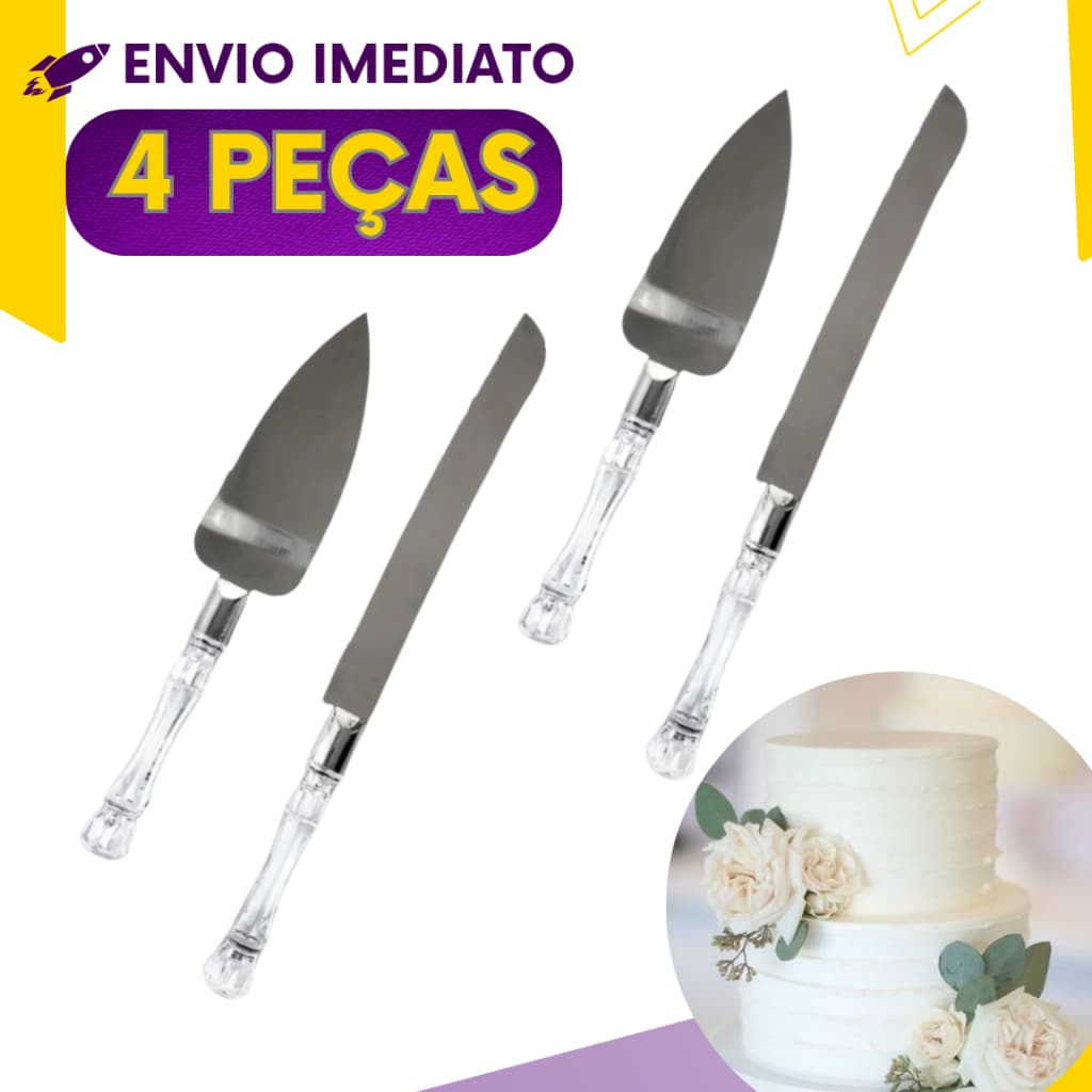 4, 2 ou 1 - Conjunto Faca e Espátula para Bolo e Torta Inox e Acrílico