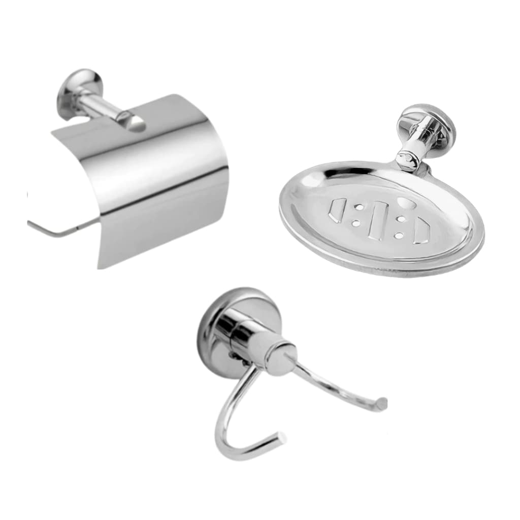 Kit Acessorios Banheiro Cabide Duplo Papeleira Argola Porta Toalha Rosto Inox