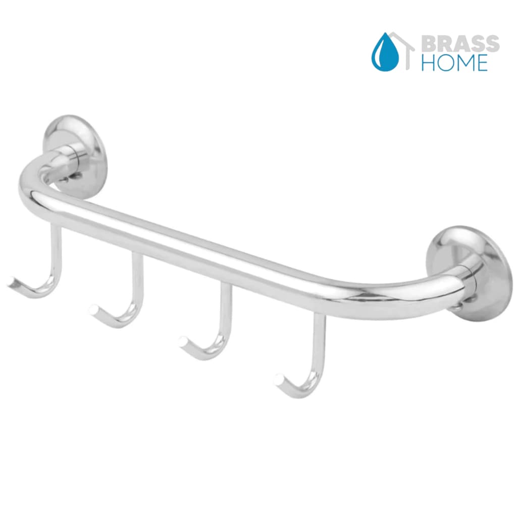 Cabide 4 Ganchos Suporte Roupas Aço Inox Aluminio Cabideiro Quadruplo Pendurar Organizador 28 cm