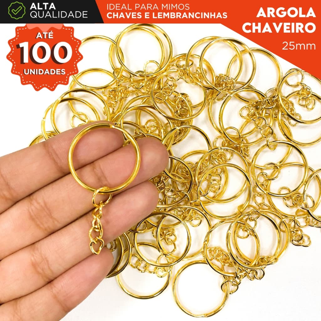 Argola Metálica com Corrente 20mm/24mm – Perfeita p/ Chaveiros e Artesanato - CRIAR