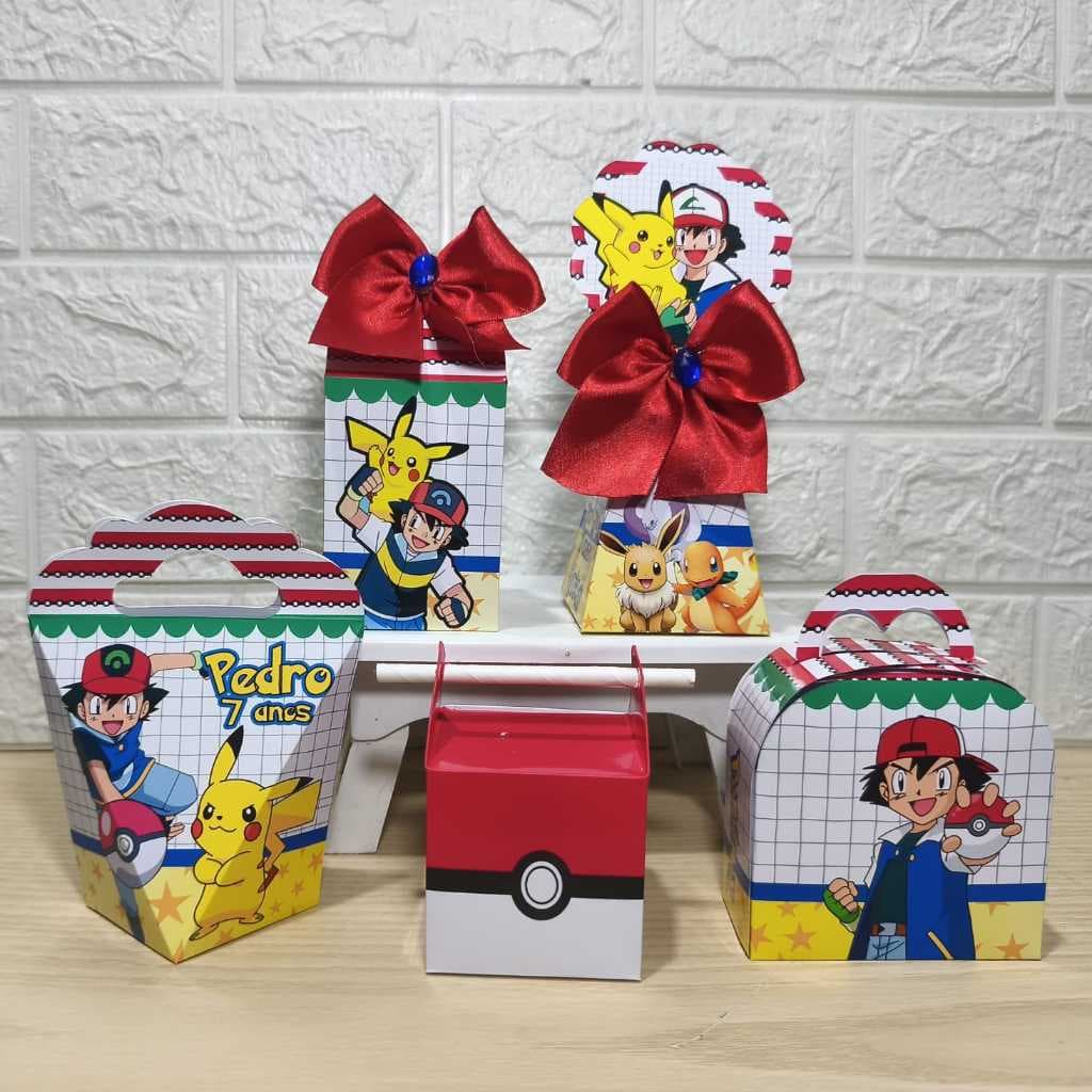 Kit Personalizados caixinha  Pokémon aniversário-Festa PEGUE E MONTE