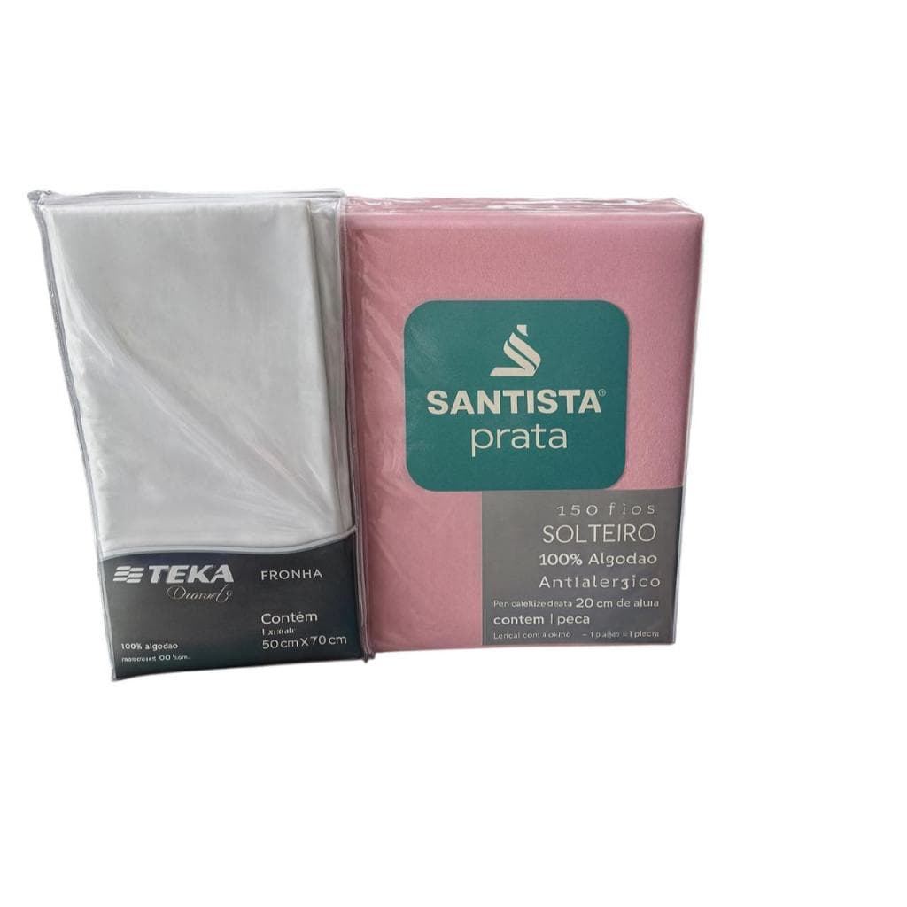 Lençolc/elastico solt. Santista Rosa + 1 fronha branca Teka 100%algd