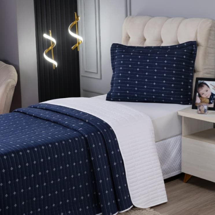 Kit Colcha Cobre Leito Solteiro Percal 200 Fios Decor Colcha Premium