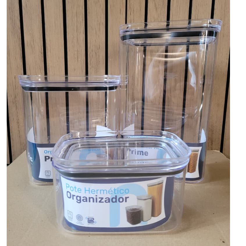 KIT Potes Hermético Acrílico Empilhavel Organização de Cozinha Mantimentos Frescos Neoplas BPA FREE
