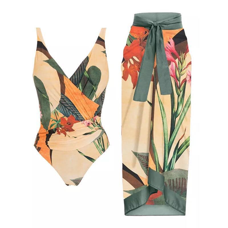 Conjunto 2 Peças Biquíni Feminino Maiô Feminino Body Com Saia e Bojo Moda Praia