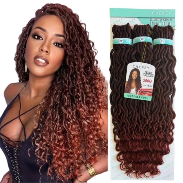 Cabelo Goddess Curl Faux Locs Cherey Crochet 260gr 70cm