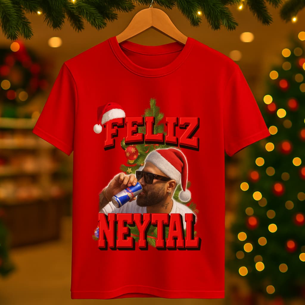 Camiseta Natal Neymar Feliz Neytal Unissex 100% Algodão Premium Malha Premium
