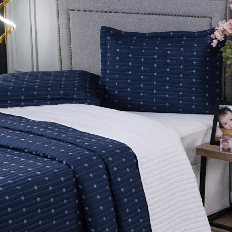 Cobre Leito 3 Peças CASAL Percal 200 Fios Decor Bordado