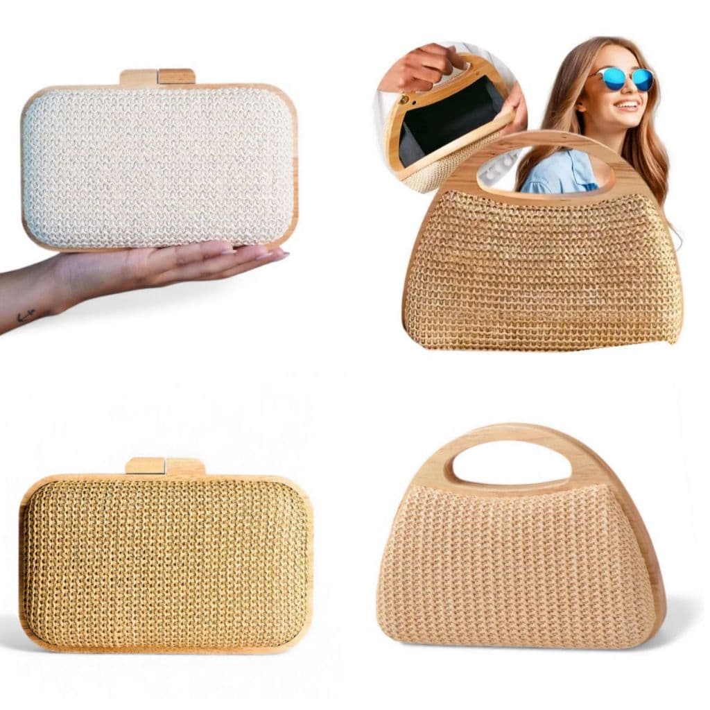 Bolsa Clutch De Mão Fecho De Madeira Corrente Formatura Casamento