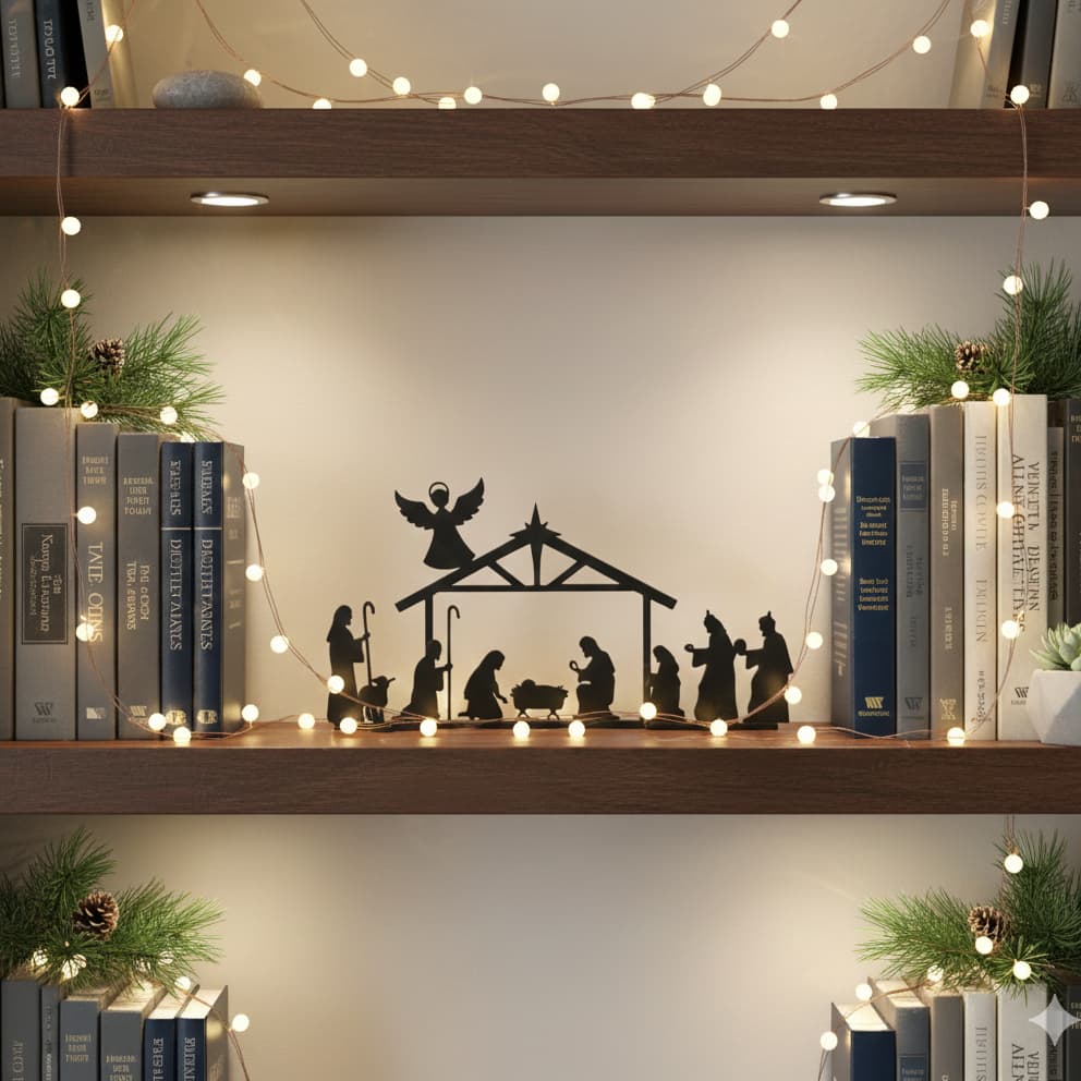 Presépio Minimalista PLA Preto/Branco - Decoração de Natal Elegante, Moderno e Durável. Sagrada Família. 21,5cm