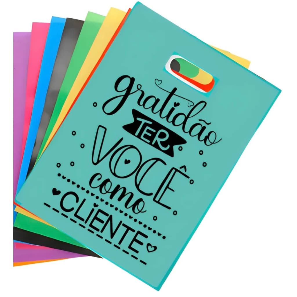 SACOLA PLÁSTICA COM FRASE TAMANHO 30-40 COM 50 UNIDADES.