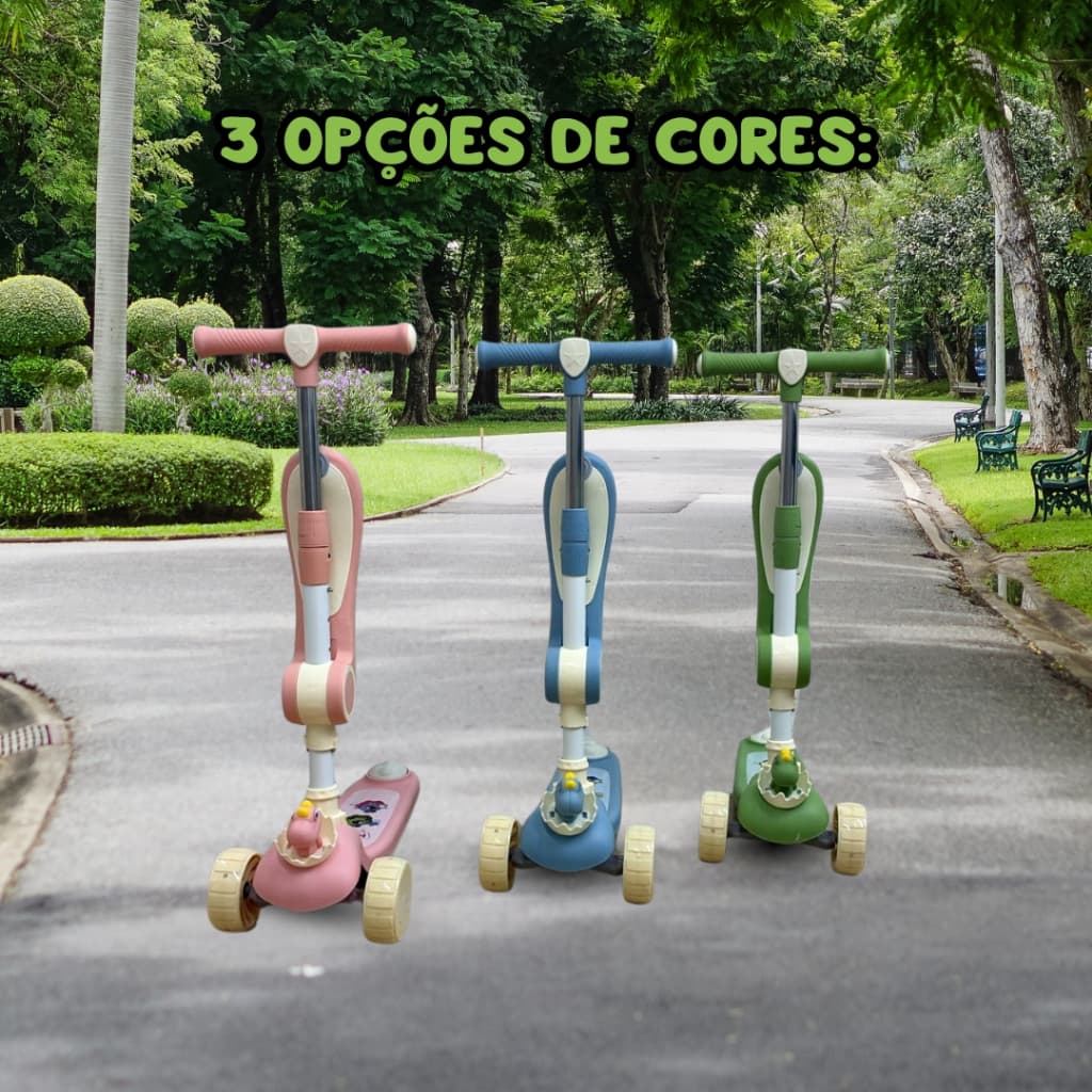 Patinete Infantil 2x1 Luz Som 3 Rodas Assento Regulável RR TOYS