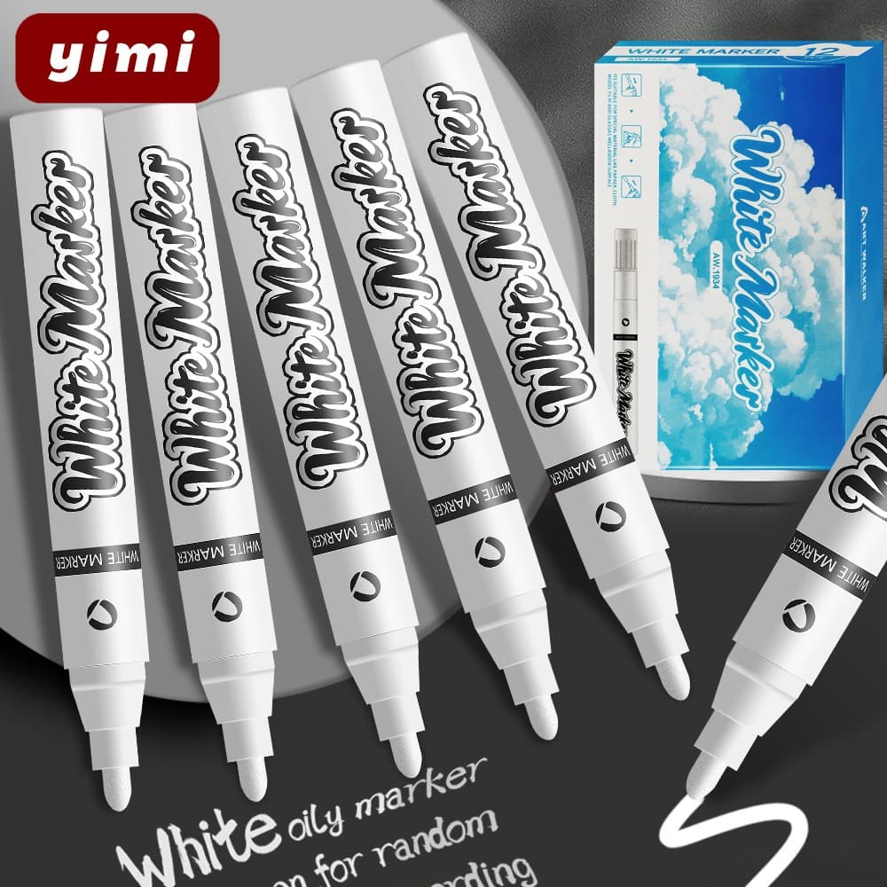 Caneta Marcadora Branca Permanente White Marker – Caneta para Vidro, Plástico, Madeira, Papel, Metal