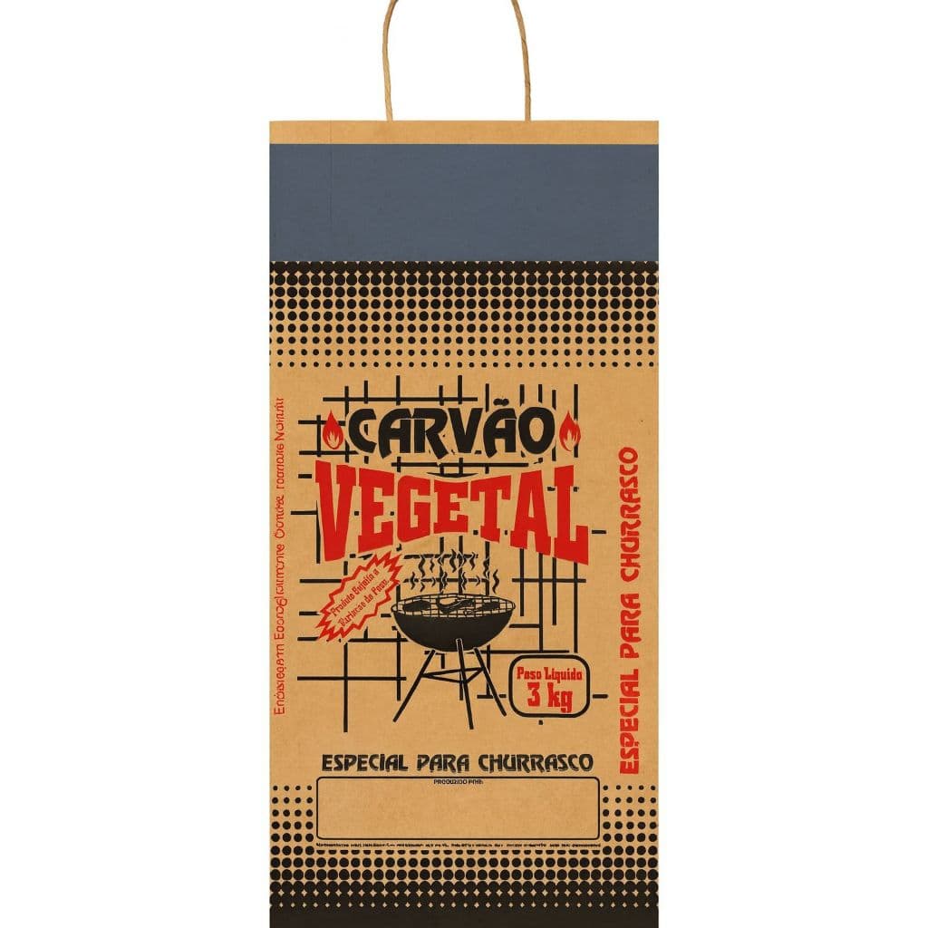 Kit Embalagem Papel Para Carvão com Alça 3kg (ARTE PADRAO) -100 Unidades
