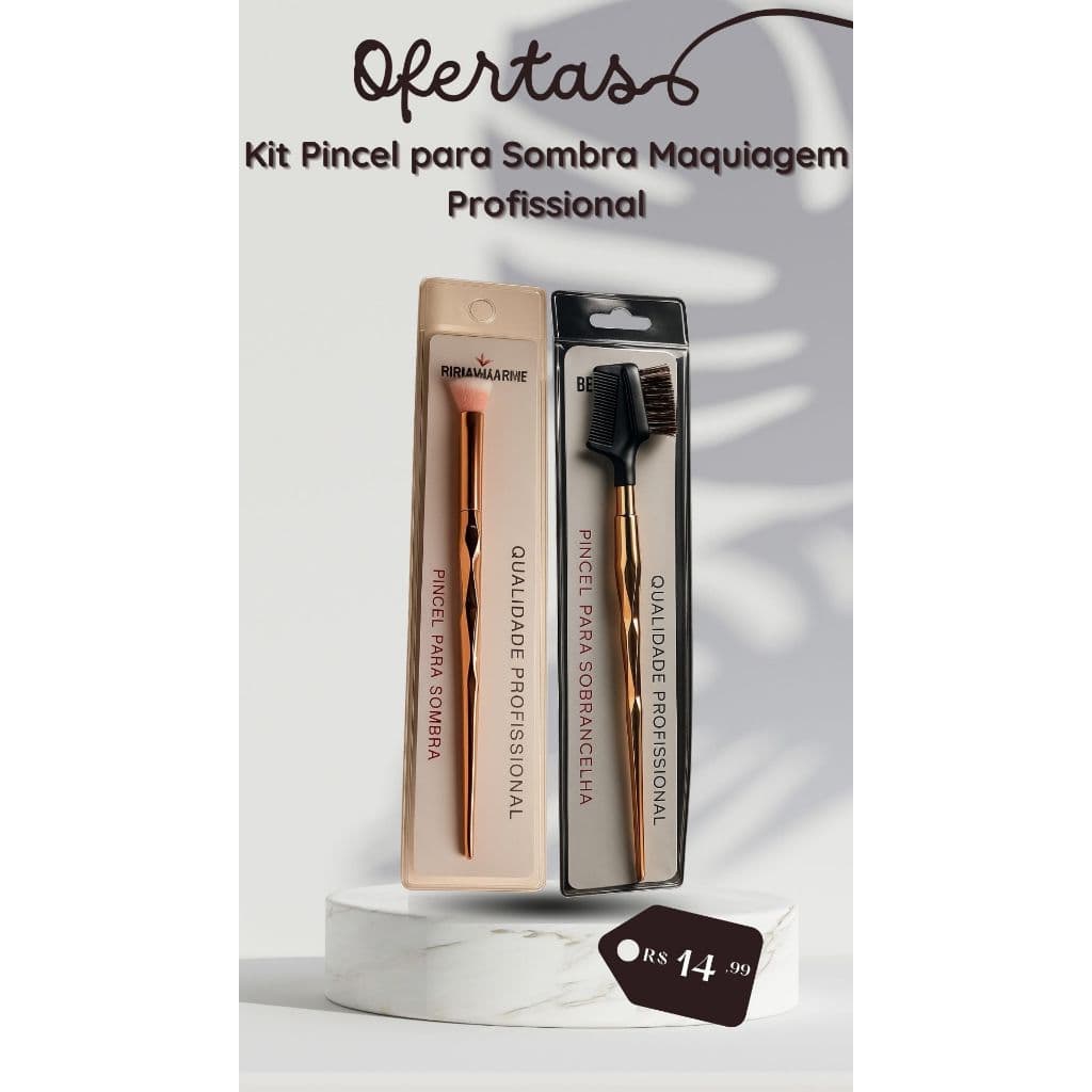 Kit Pincel Sombra + Pincel Sobrancelha – Pincéis Profissionais para Olhos Make Up