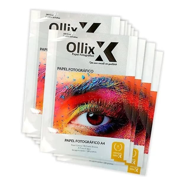 50 Folhas Papel Foto A4 180g Ollix P/ Jato De Tinta Epson Branco