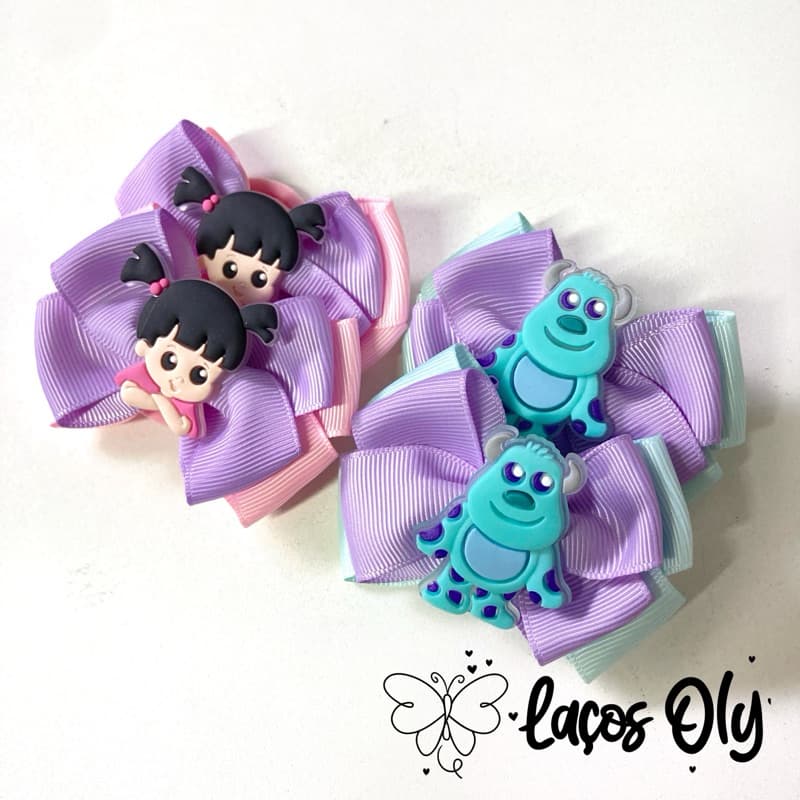 Xuxinha parzinho de Laços cabelo infantil menina Mosnstros SA Boo e Sulivan acessório fantasia festa tematica vestido
