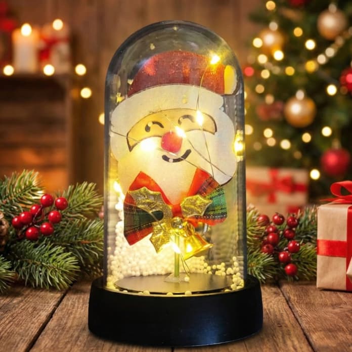 Mini Luminária Led Mesa Natalina Cúpula Natal Papai Noel Boneco Neve Enfeite Presente Natalino 15cm