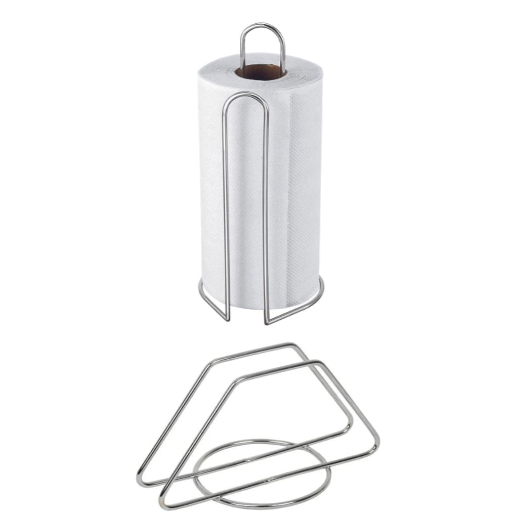 Kit Porta Guardanapo + Porta Rolo de Papel Toalha Suporte Para Mesa Altair Matos Prata