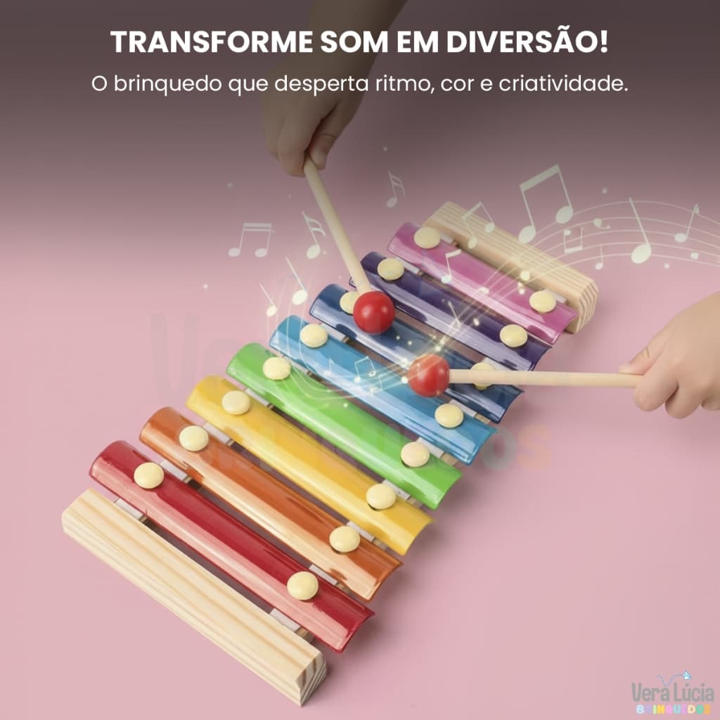 Xilofone Infantil Instrumento Musical de Metal 8 Notas Colorido com Baqueta Brinquedos Educativos