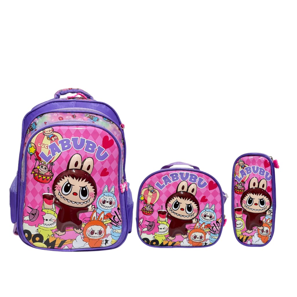 Kit Mochila Infantil Escolar Menina Labubu + Lancheira + Estojo Feminina Lançamento 3D
