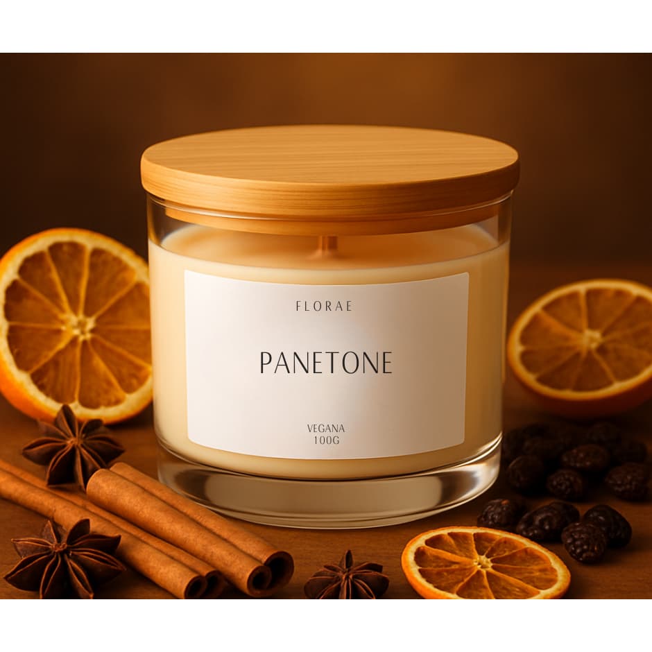 Vela aromática artesanal  PREMIUM 100G -  PANETONE - CAFÉ, Vários Aromas  tampa de madeira