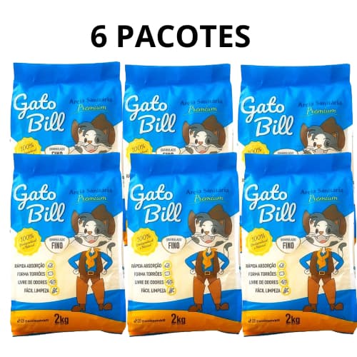 Kit 6 Areia Gato Bill 2kg Biodegradável | Torrão Firme | Ótimo Rendimento