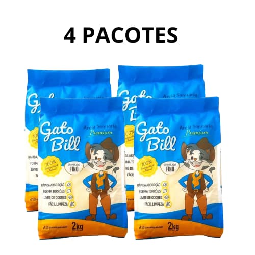 Kit 4 Areia Gato Bill 2kg Biodegradável | Alta Absorção | Menos Odor