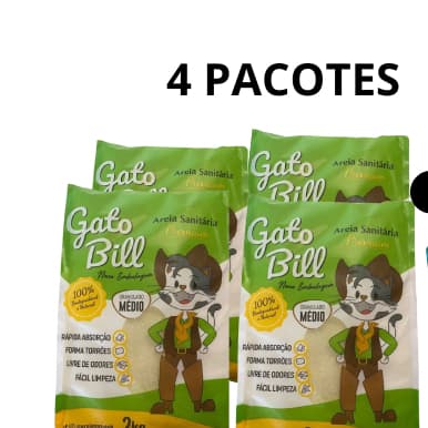Kit 4 Areia Gato Bill 2kg Biodegradável | Alta Absorção | Menos Odor