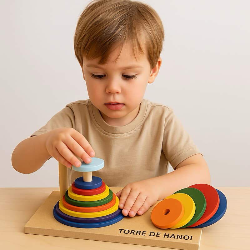 Torre de Hanoi Colorida com 7 peças Quebra Cabeça Desafio Brinquedo Educativo Jogo Premium