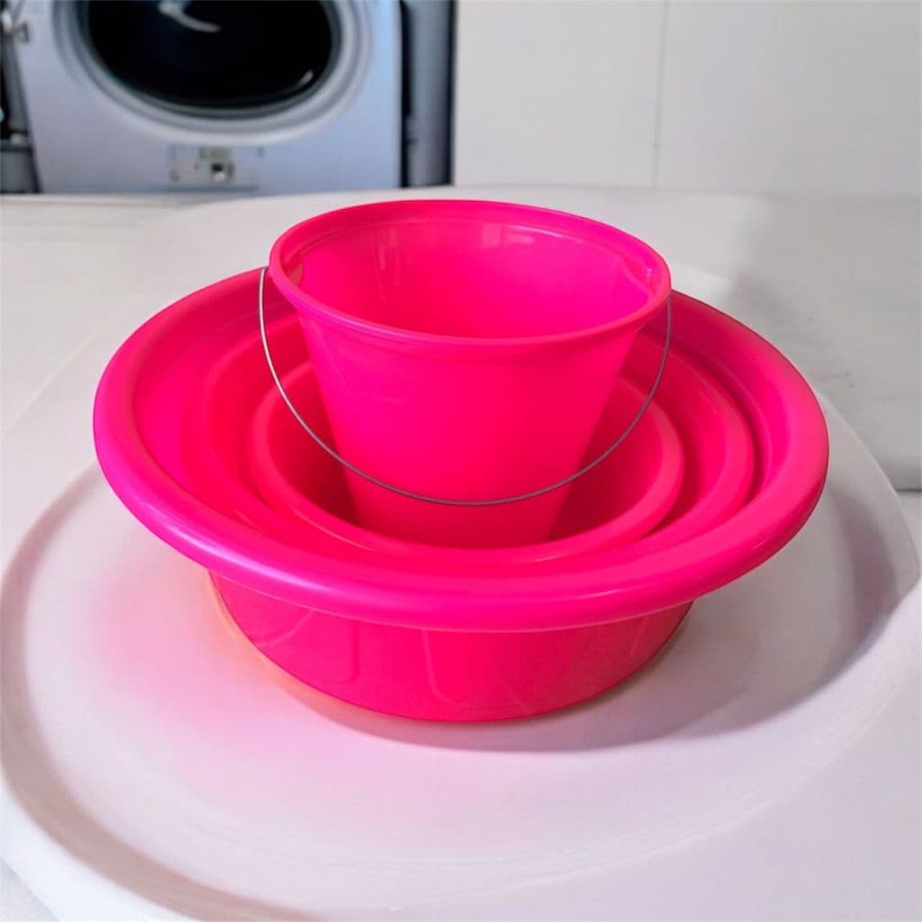Kit Lavanderia Neon Completo com 3 Bacias e 1 Balde Multiuso