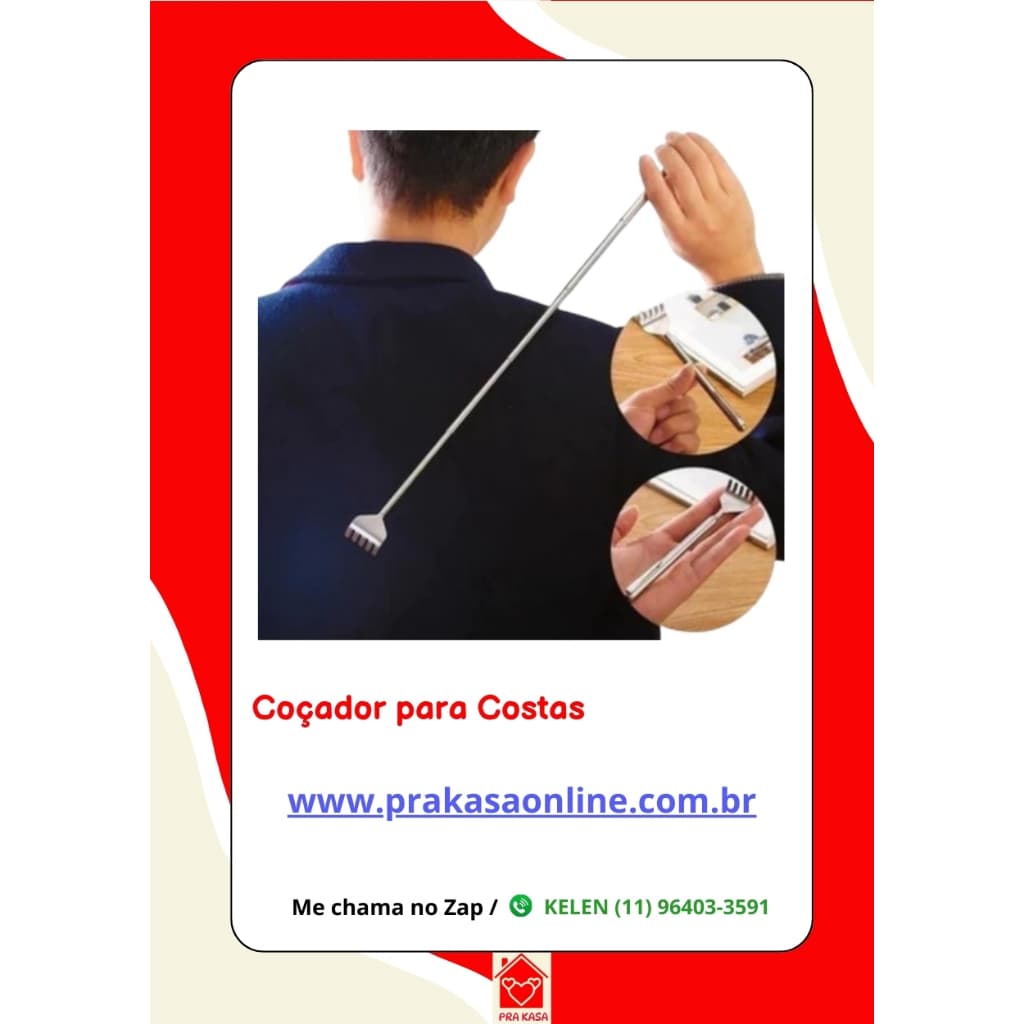 Coçador De Costas Mãozinha De Inox Regulável Coçar Portátil