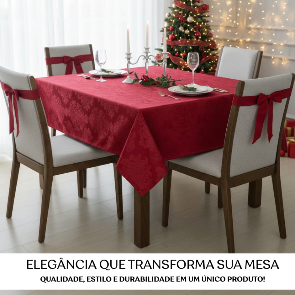 Toalha de Mesa Cozinha Jantar 4 Lugares Jacquard Quadrada Decoração Natal Luxo Premium