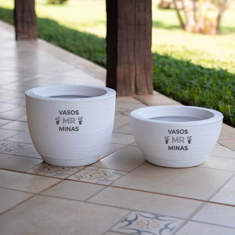 Kit 2 Vasos Para Planta Decorativo Acabamento Escovado Bojo 0 + Bacia Mini com prato