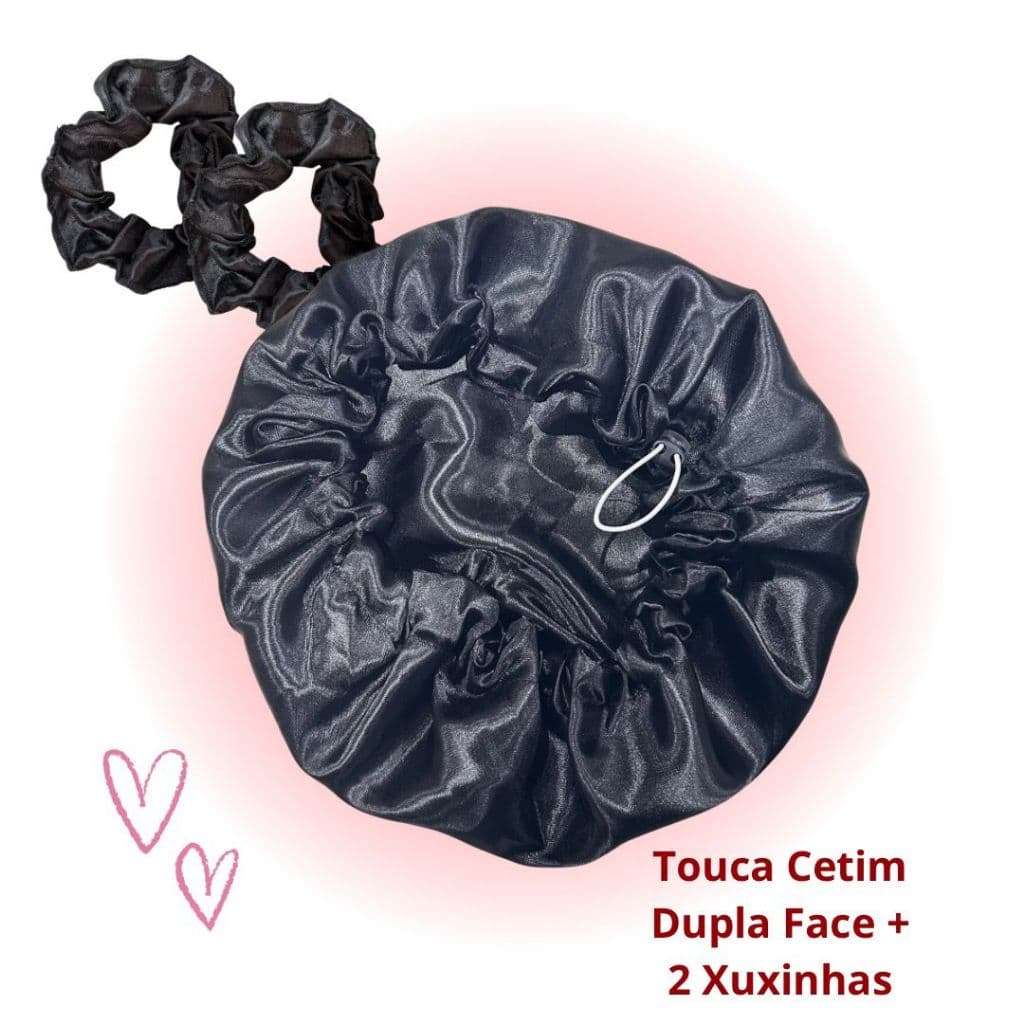 Kit 1 Touca De Cetim Dupla Face Ajustável Com Regulador + 2 Scrunchies / Xuxinhas de Cetim