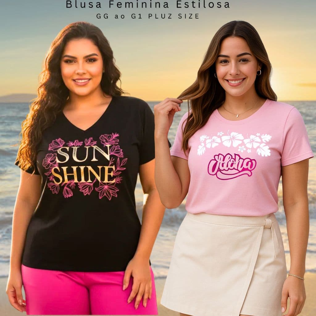 KIT 2 OU 1 UNIDADE Blusa Feminina Estilosa Kit Verão Tecido Confortável Com Elastano Estampas e Cores Variadas