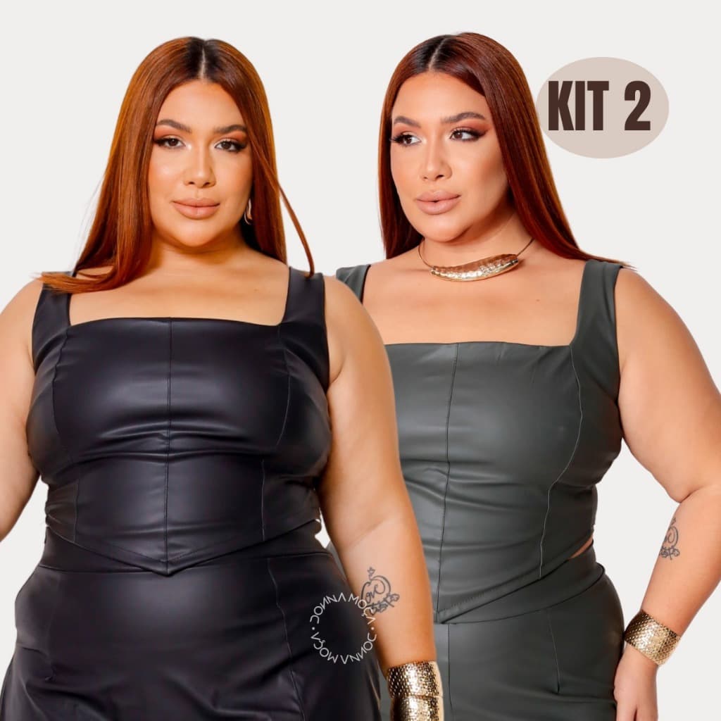 Kit 2 Corselet Plus Size Couro Regata Cropped Moda G1- Mavie