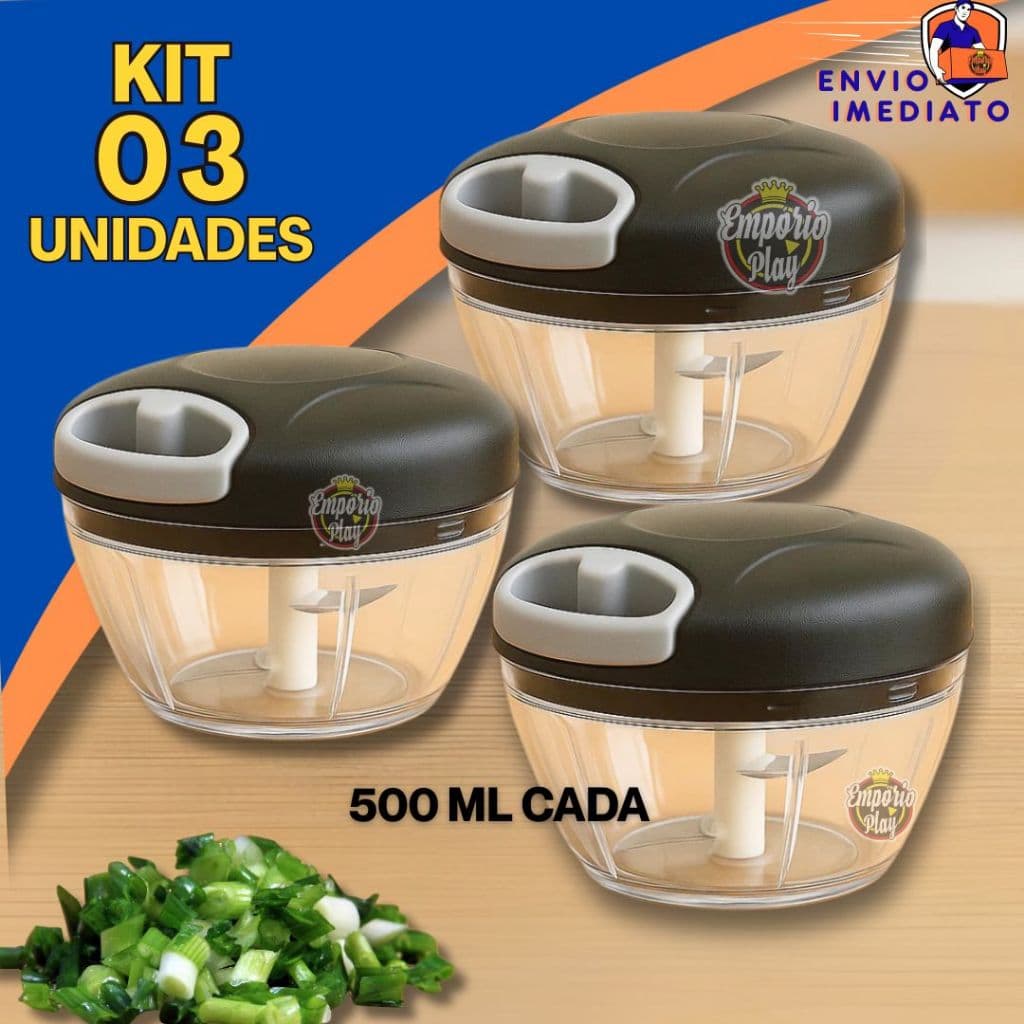 Processador de Alimentos Triturador 3 Laminas 500ml Alho legumes Carne Salada Original