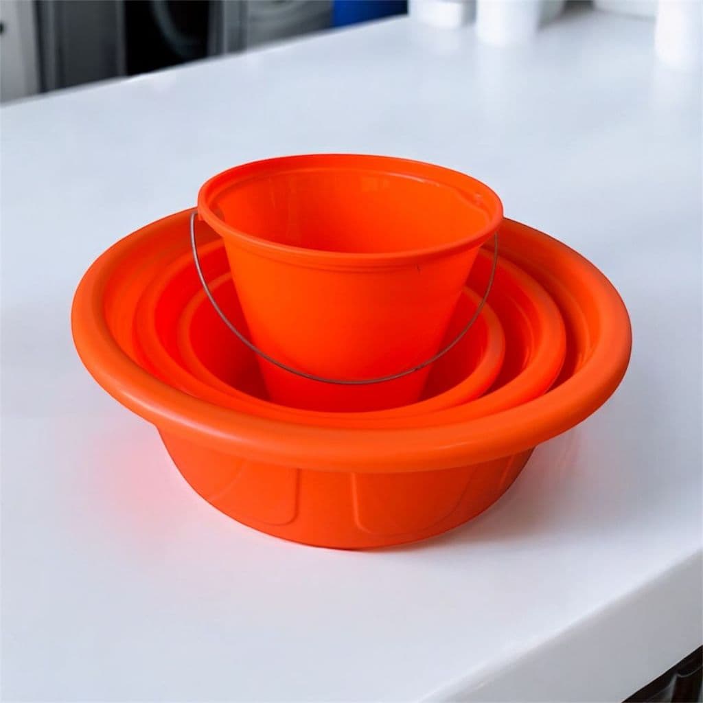 Kit Lavanderia Neon Completo com 3 Bacias e 1 Balde Multiuso