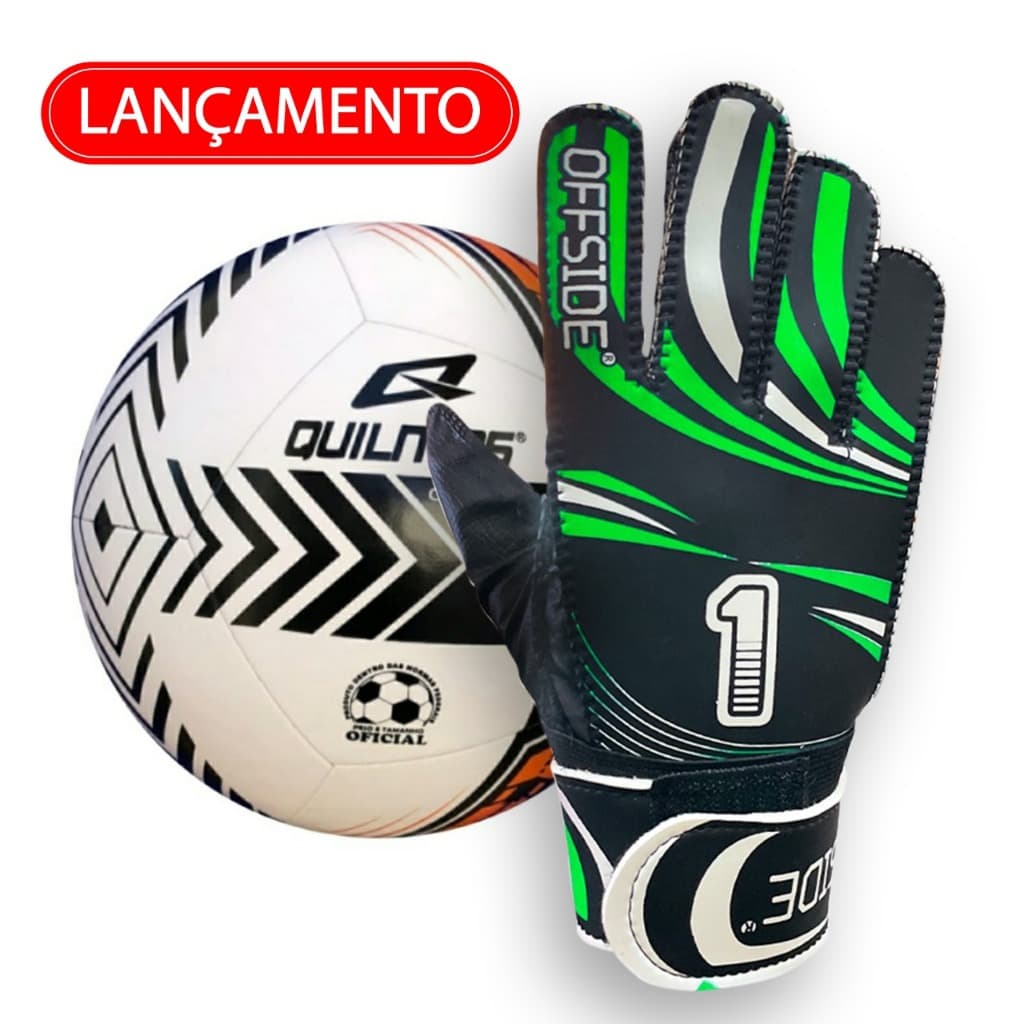 Luva Goleiro Infantil Juvenil Offside e Bola Futebol de Campo Quilmes Kit