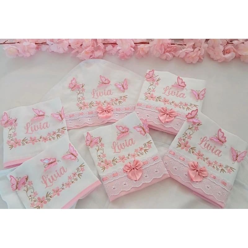 Enxoval bebe Toalha fraldas Banho Fralda bordadas Personalizadas borboleta 3D