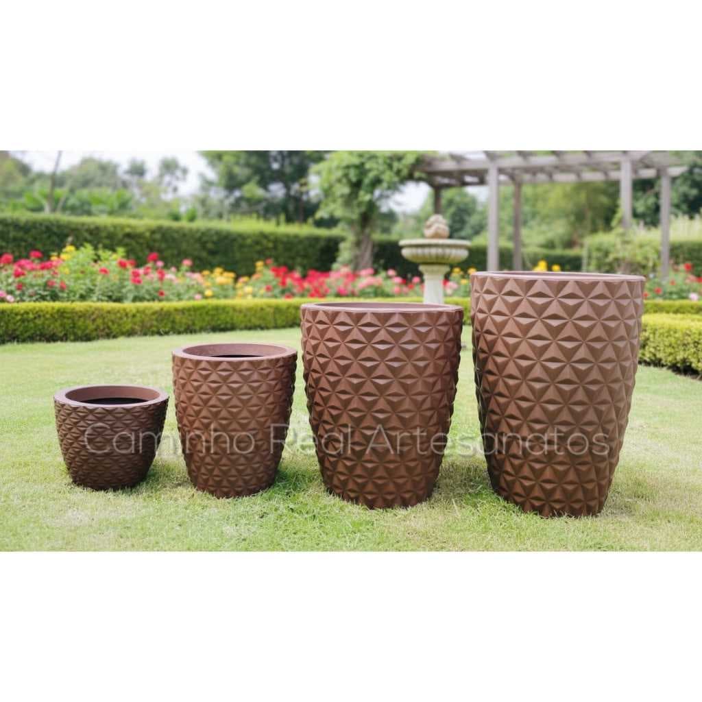 Kit 4 Vasos para Plantas em Polietileno - Modelo Berlian Gold - Jardim, Sala, Varanda Gourmet