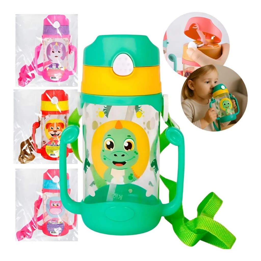 Garrafa De Água Infantil 400ml Alça Dupla C/ Canudo Silicone