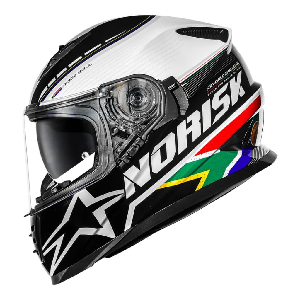 CAPACETE NORISK FF302 SOUL II GRAND PRIX SOUTH AFRICA - Preto Branco e Verde (Países)