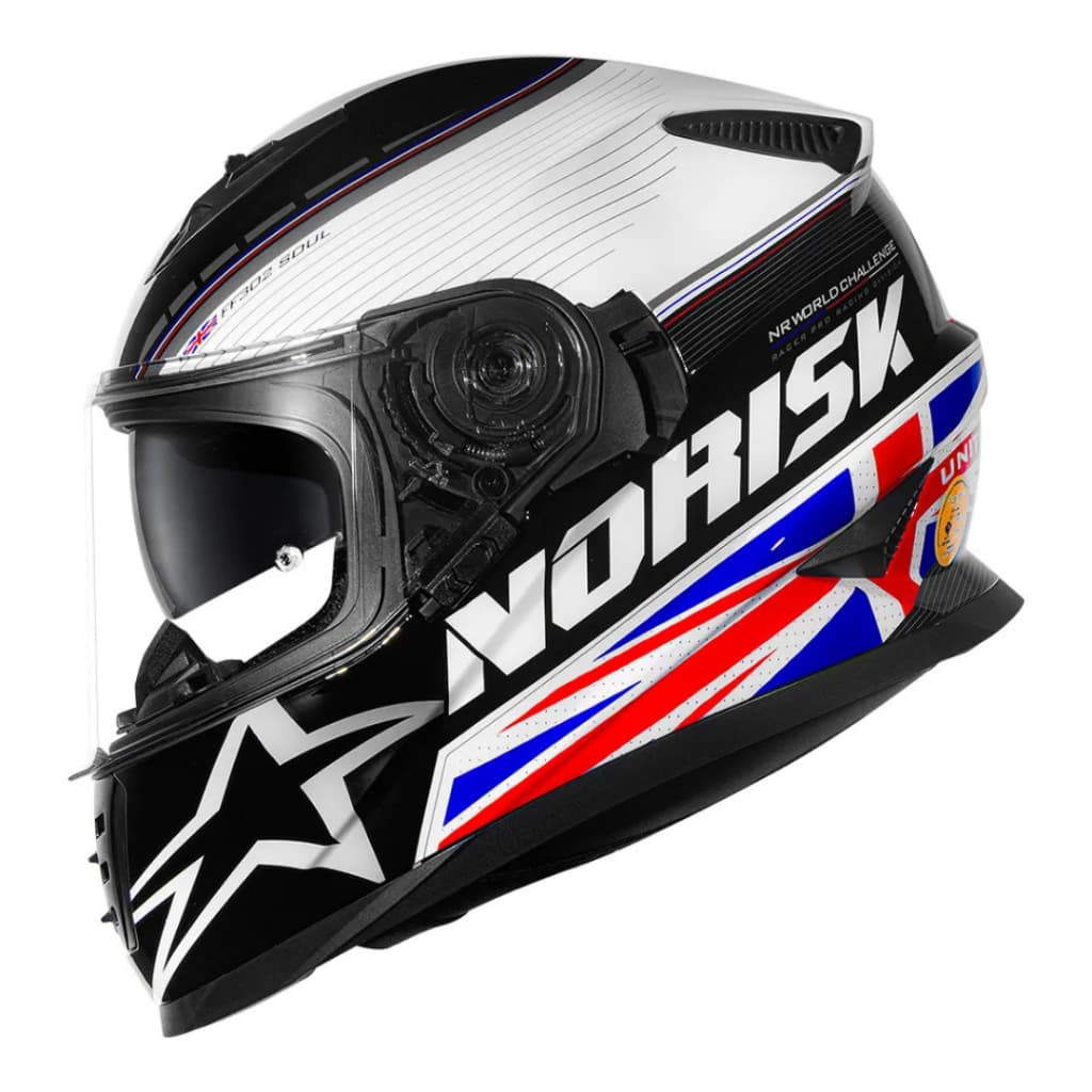CAPACETE NORISK SOUL II FF302 GRAND PRIX INGLATERRA / UNITED KINGDOM (REINO UNIDO) – Preto e Branco